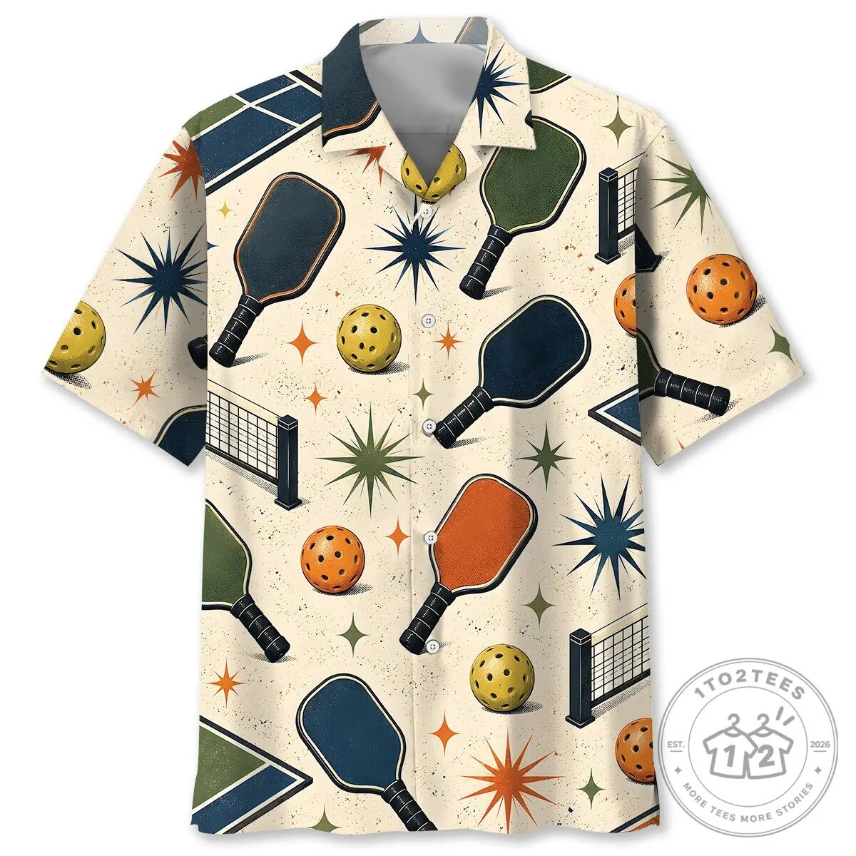 Vintage Pickleball Paddle and Ball Pattern Hawaiian Shirt