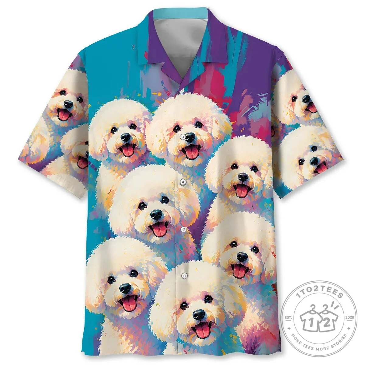Bichon Frise Dog Breed Colorful Abstract Art Hawaiian Shirt for Men and Women