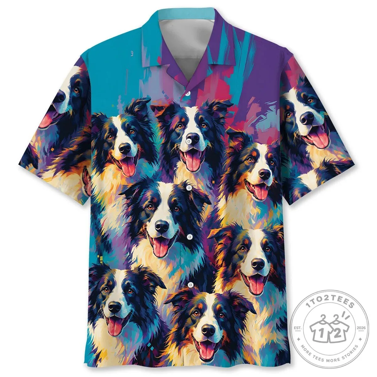 Colorful Border Collie Dog Breed Pattern Hawaiian Shirt for Men and Women