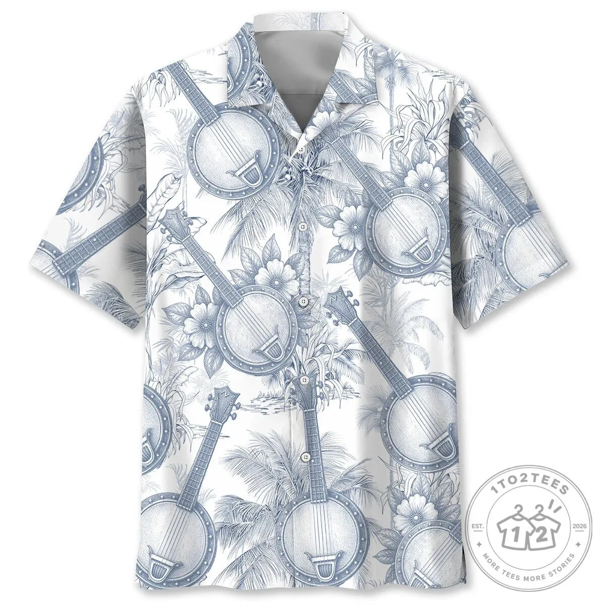 Bluegrass Banjo Instrument Pattern White Hawaiian Shirt