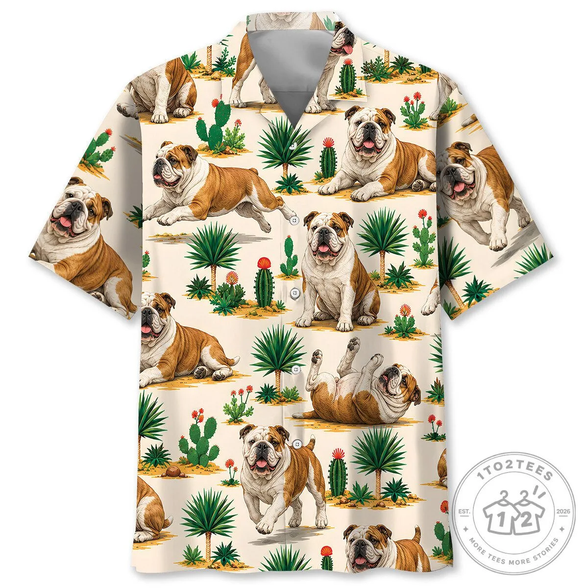 English Bulldog Desert Cactus Hawaiian Shirt