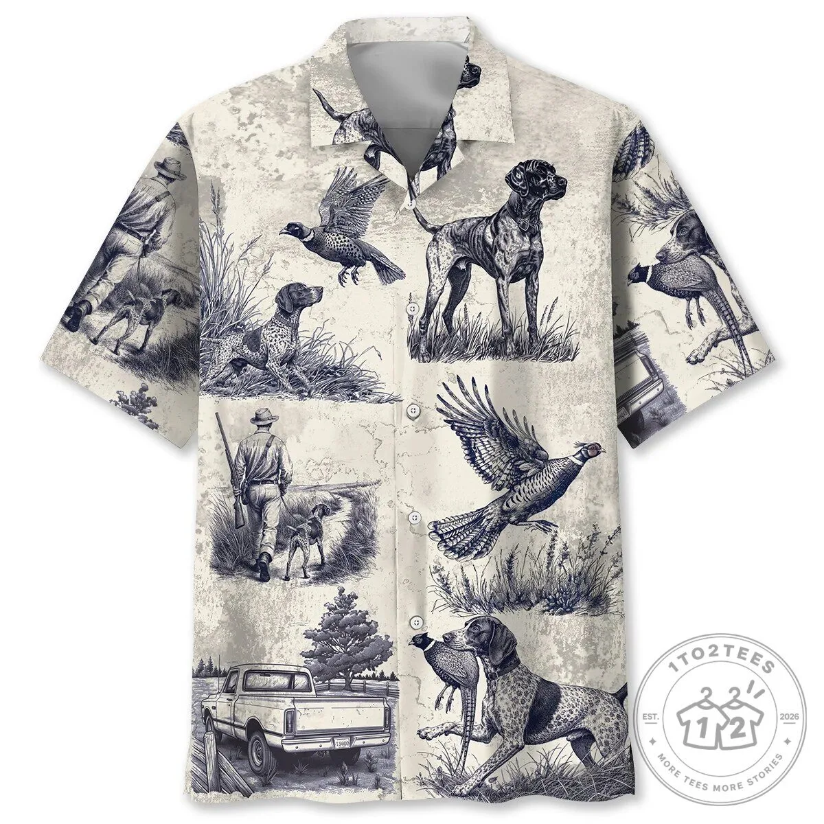 Vintage Hunting Dog and Pheasant Bird Hunter Hawaiian Shirt
