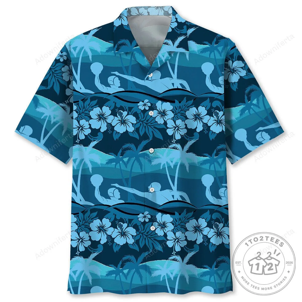 Water Polo Tropical Hibiscus Palm Trees Hawaiian Shirt