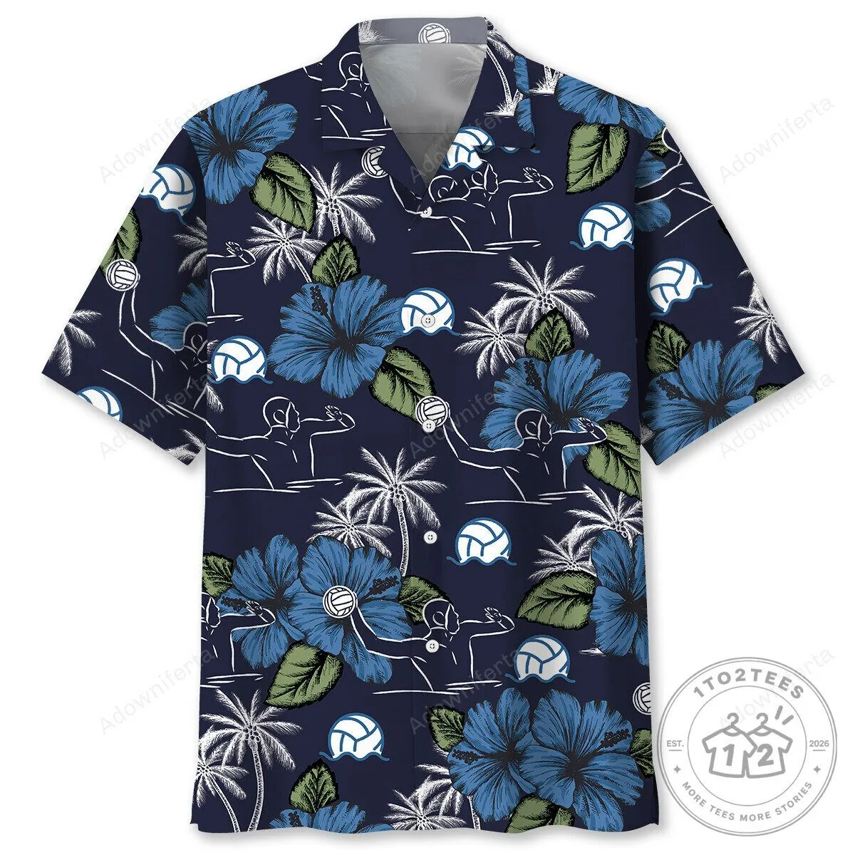 Water Polo Player Blue Hibiscus Palm Tree Hawaiian Shirt