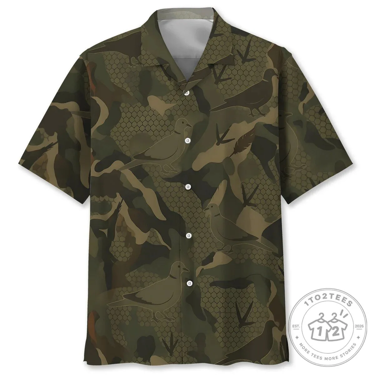 Dove Camouflage Hunting Pattern Short Sleeve Button Down Hawaiian Shirt