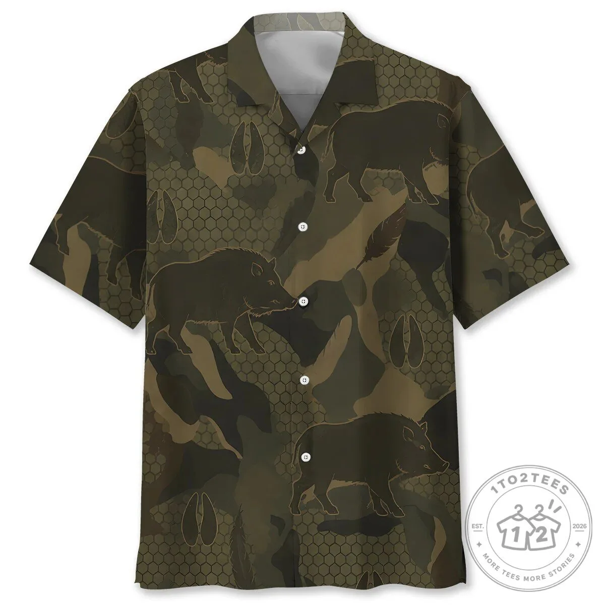 Wild Boar Hunting Camouflage Pattern Men's Short Sleeve Hawaiian Shirt