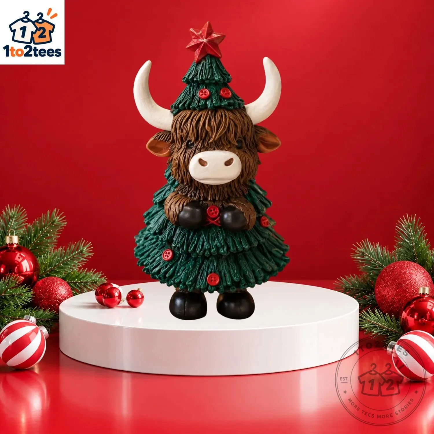 Highland Cow Christmas Tree Figure