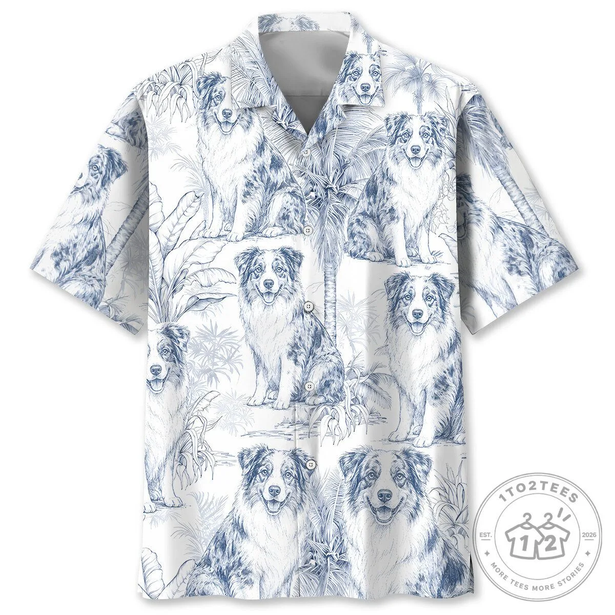 Blue and White Australian Shepherd Dog Pattern Tropical Hawaiian Shirt