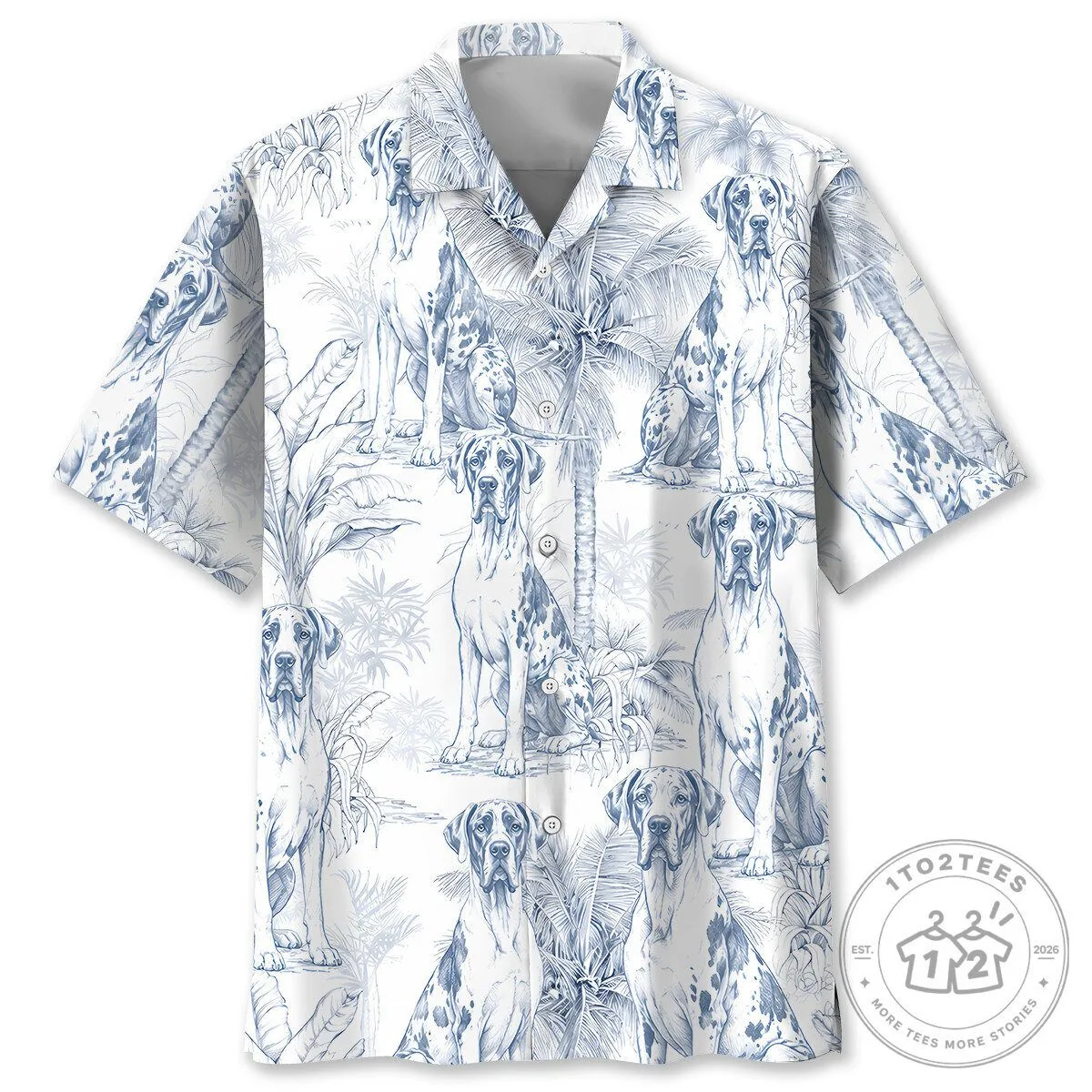 Great Dane Dog Pattern Blue Hawaiian Shirt