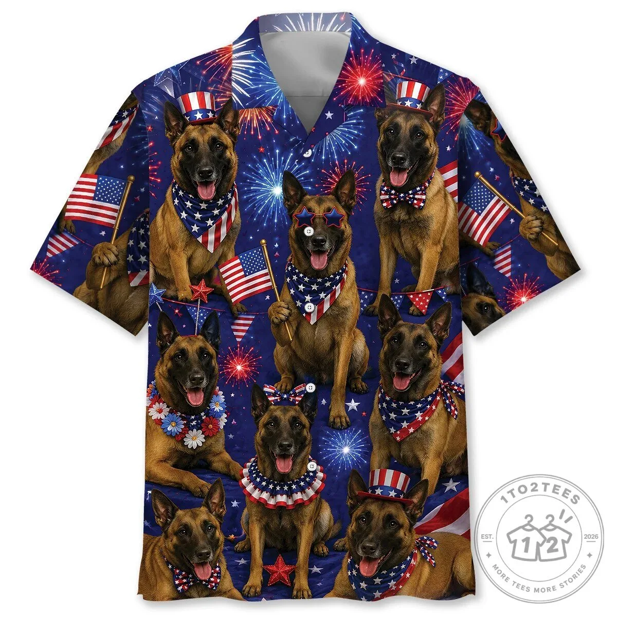 Patriotic Belgian Malinois Dog Fourth of July Hawaiian Shirt