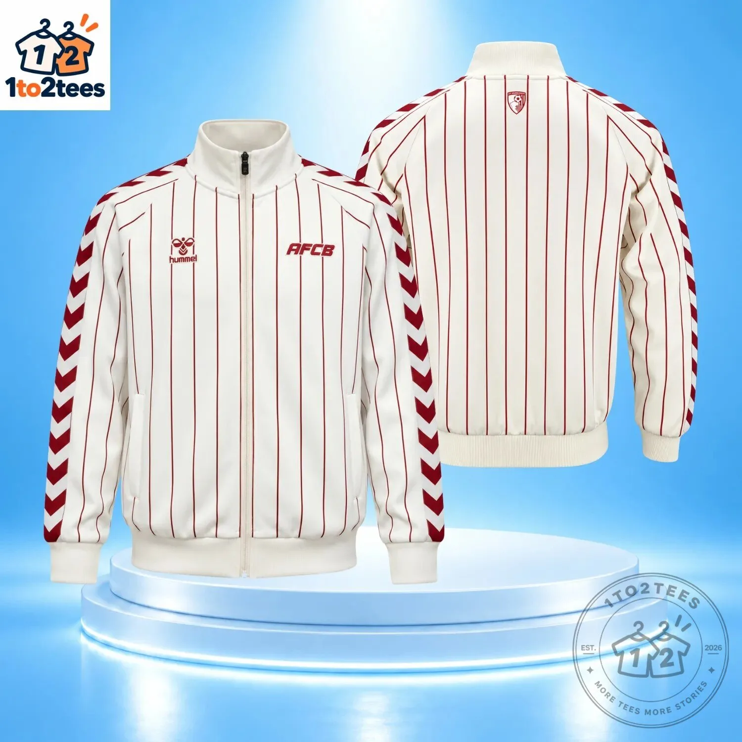 AFC Bournemouth European Matchday Anthem Track Jacket Cream Red Striped