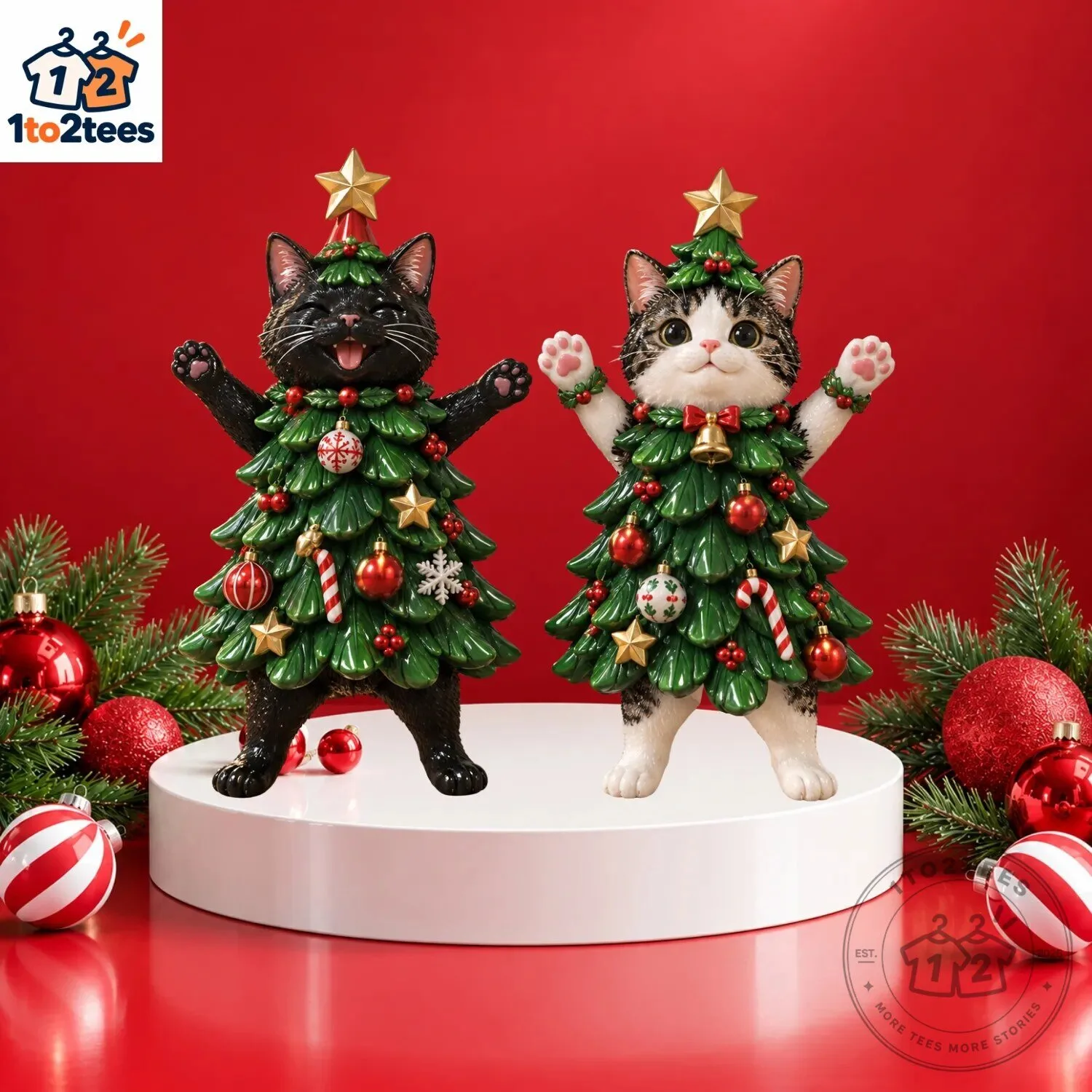 Cute Cat Christmas Tree Figurine