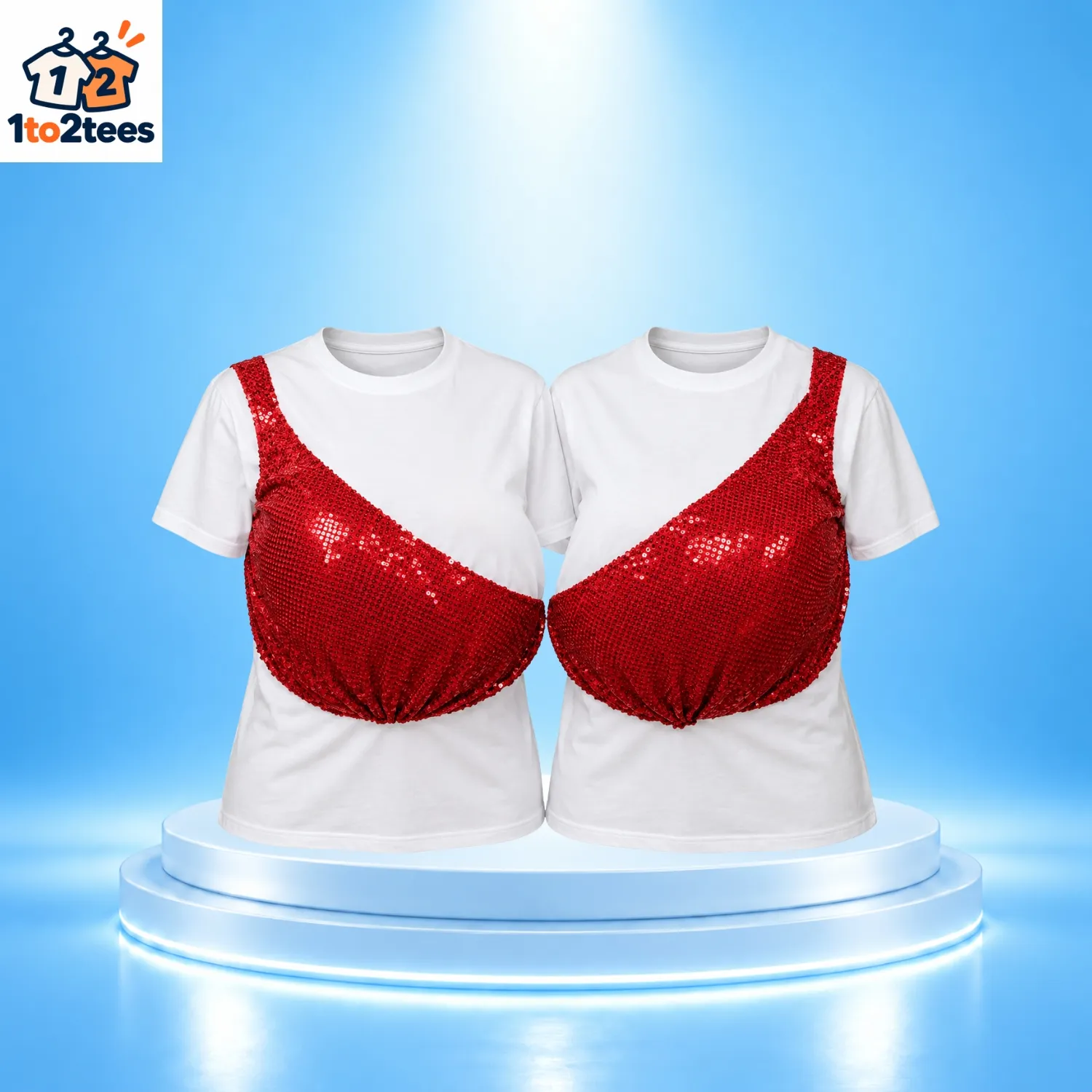 Funny Creative Sequin Bra Couple Matching T-Shirt