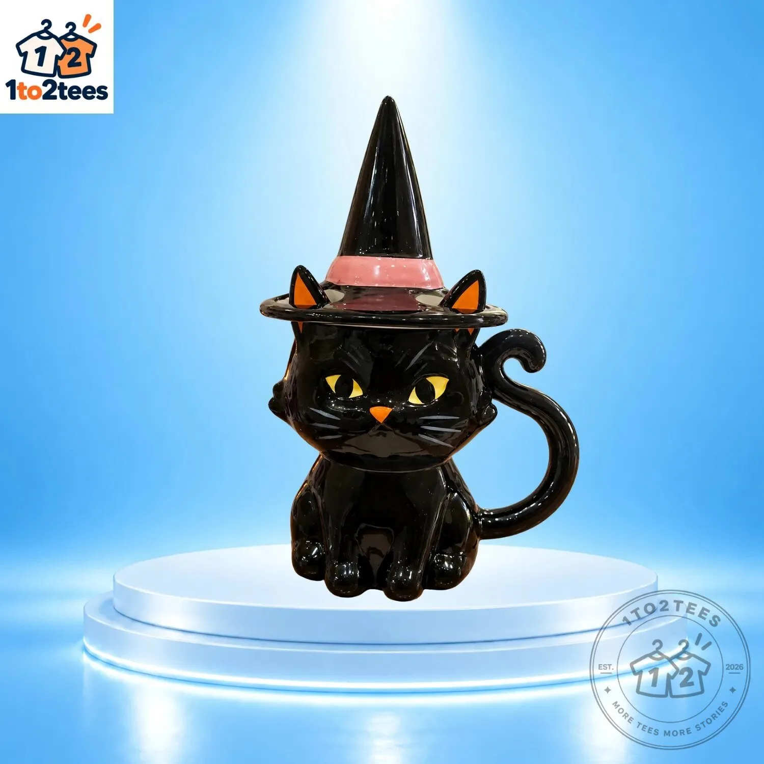 Black Cat Witch Hat Lidded Mug